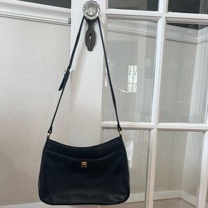 Etienne Aigner Black Leather Shoulder Bag with Gold Accent